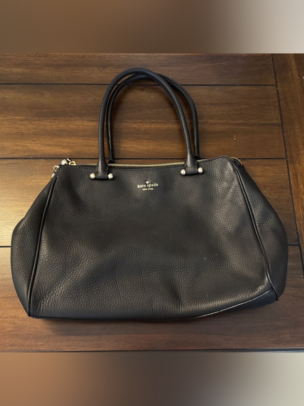 Kate Spade Handbag - Black pebbled 3-section leather shoulder bag VGUC